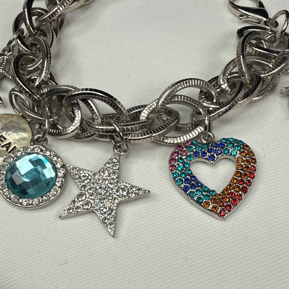 SASSY JONES Silver Multi-Charm Rainbow Heart & Star Charm Bracelet - Picture 2 of 5